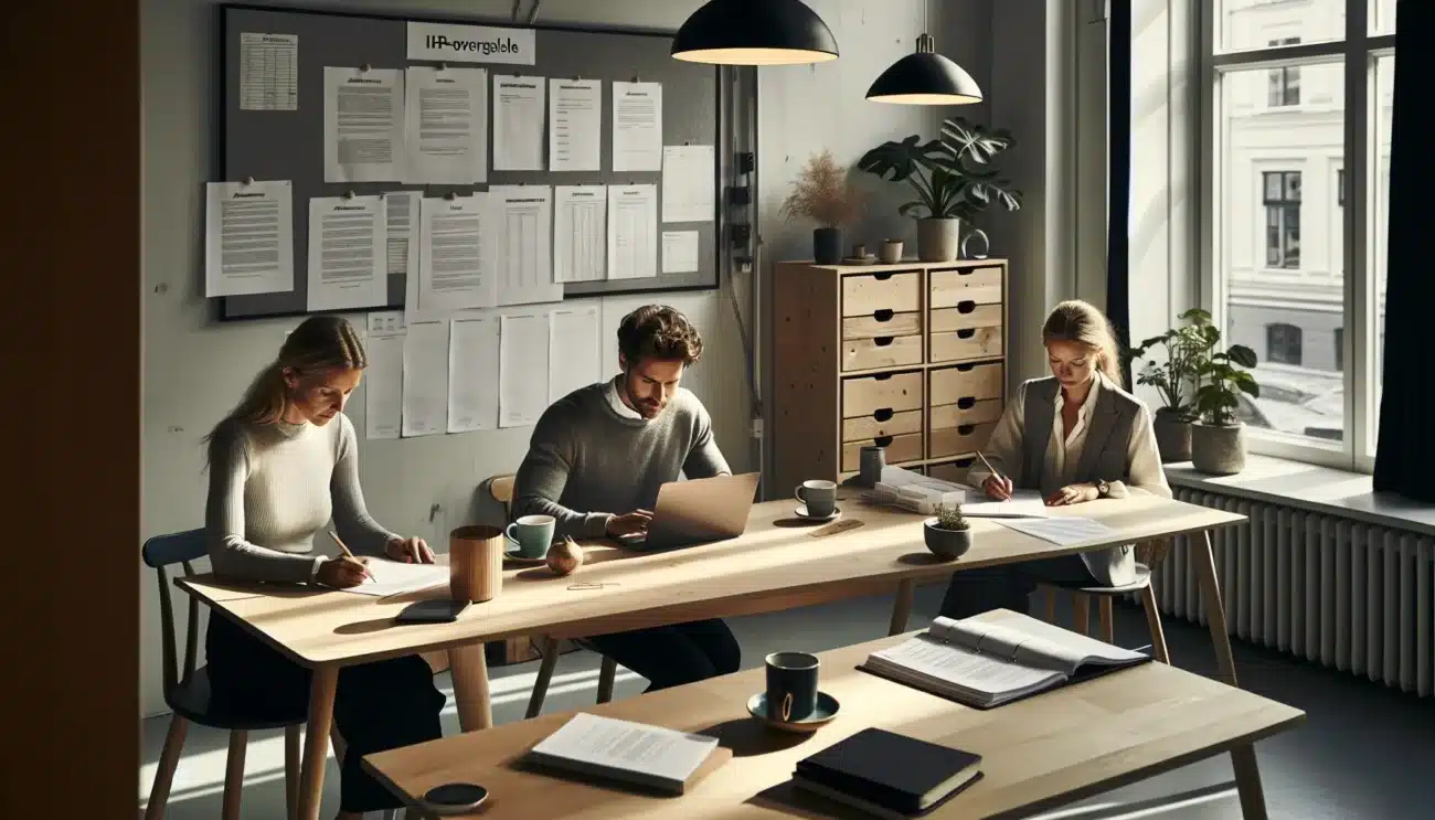 Norwegian founders reviewing startup agreements in a bright oslo co working office