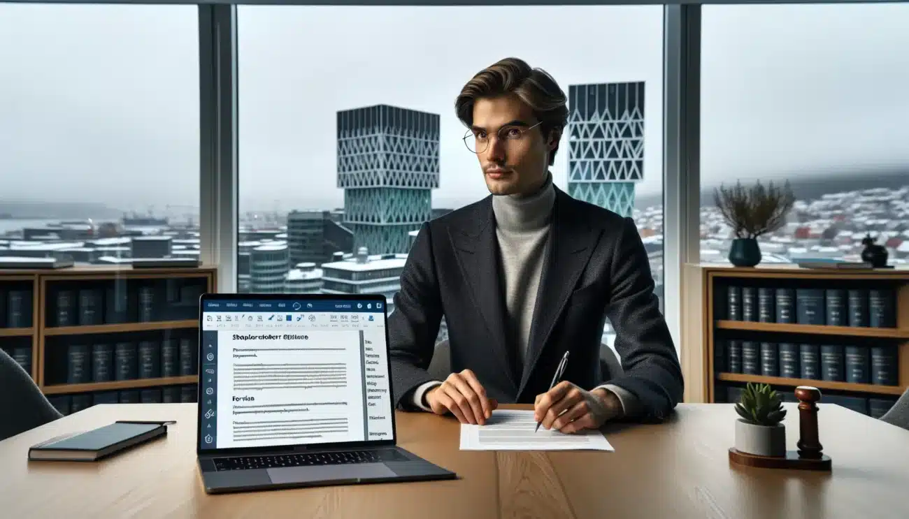 Norwegian lawyers review ai drafted company agreement with version control in oslo