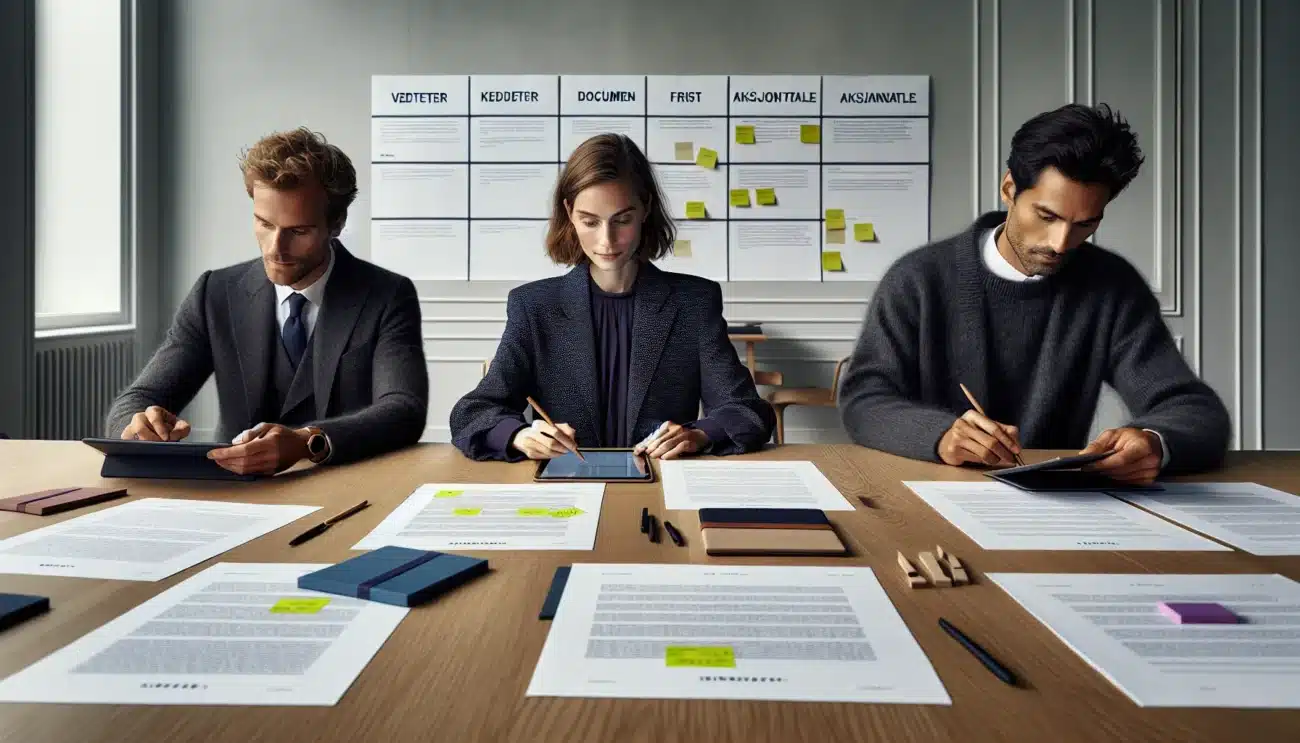 Norwegian team updating corporate agreements with electronic signing and compliance checklist