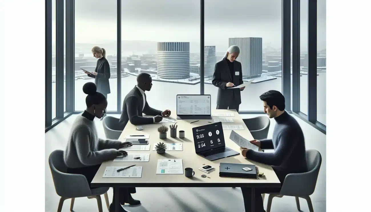 Norwegian tech team signing company agreements with lawyer in oslo office